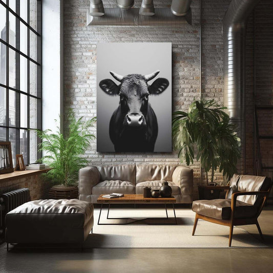 Gray Cow Artwork – angled canvas view on white background