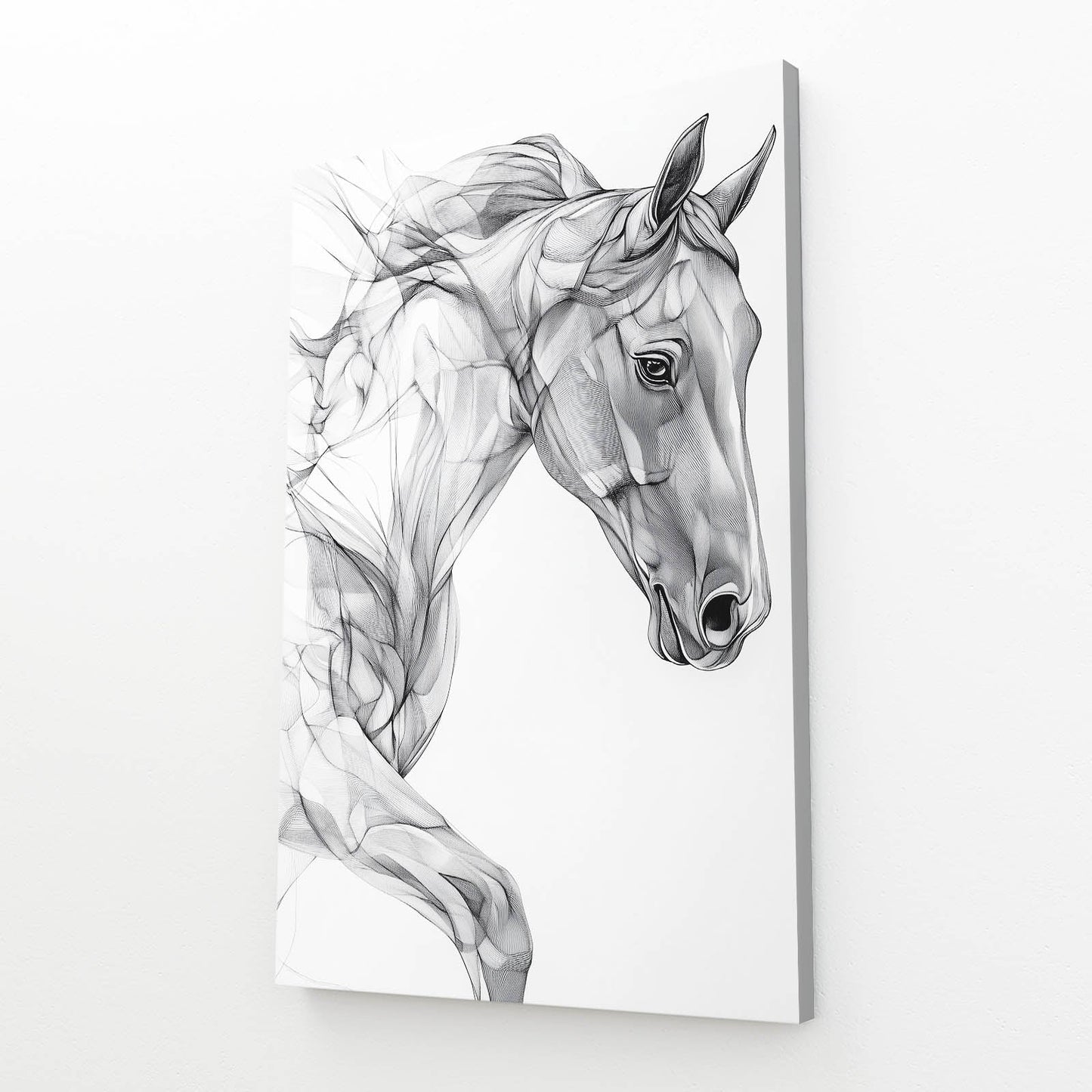 Gray Horse Wall Art – angled canvas view on white background