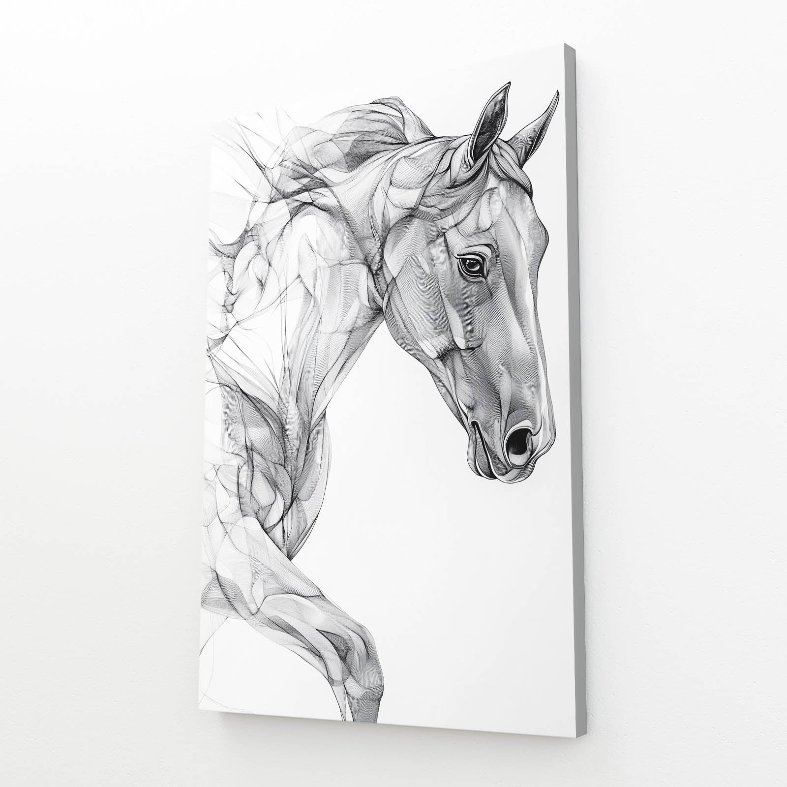 Gray Horse Wall Art – angled canvas view on white background