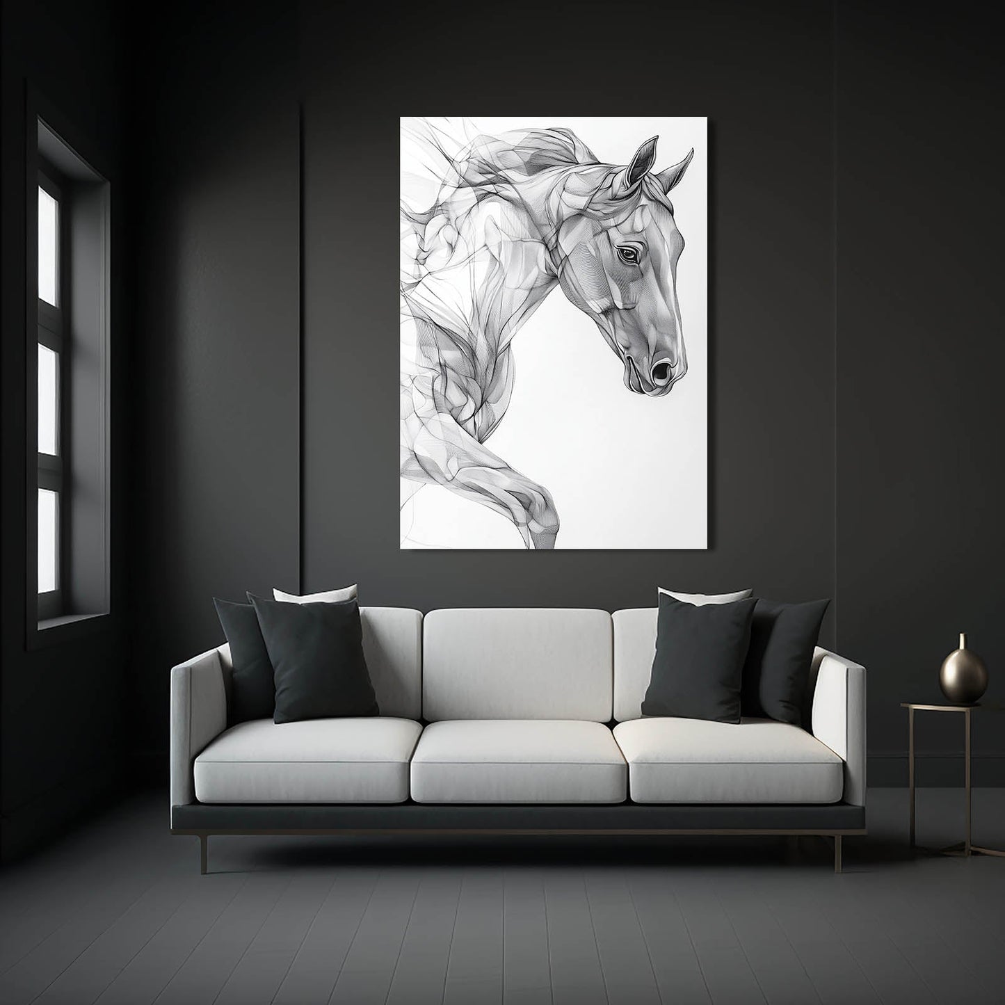 Gray Horse Wall Art – angled canvas view on white background