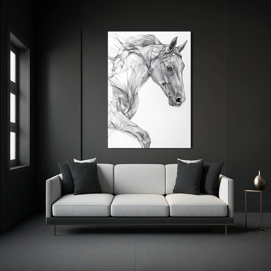 Gray Horse Wall Art – angled canvas view on white background