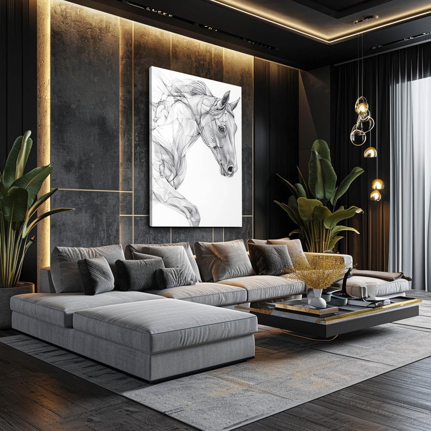 Gray Horse Wall Art – angled canvas view on white background