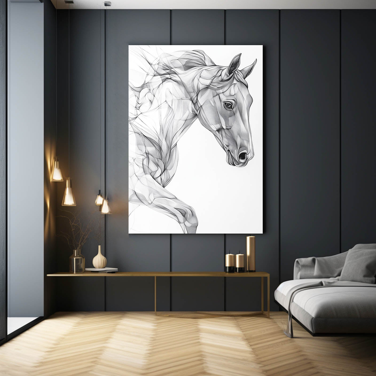 Gray Horse Wall Art – angled canvas view on white background