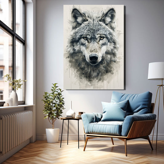 Gray Wolf Wall Art — nature canvas print in white tones, view 3