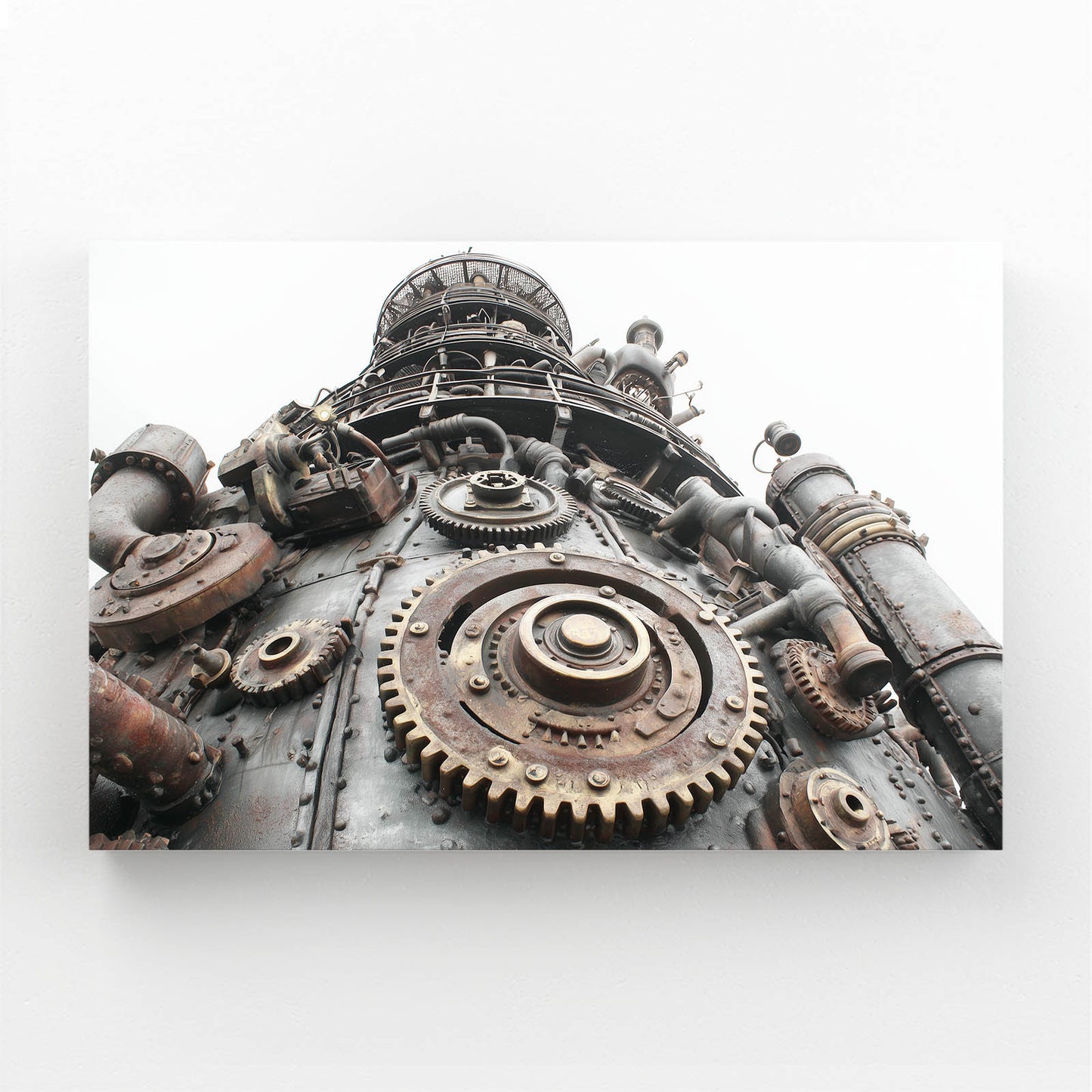 Great Gear Engine Steampunk Wall Art – angled canvas view on white background