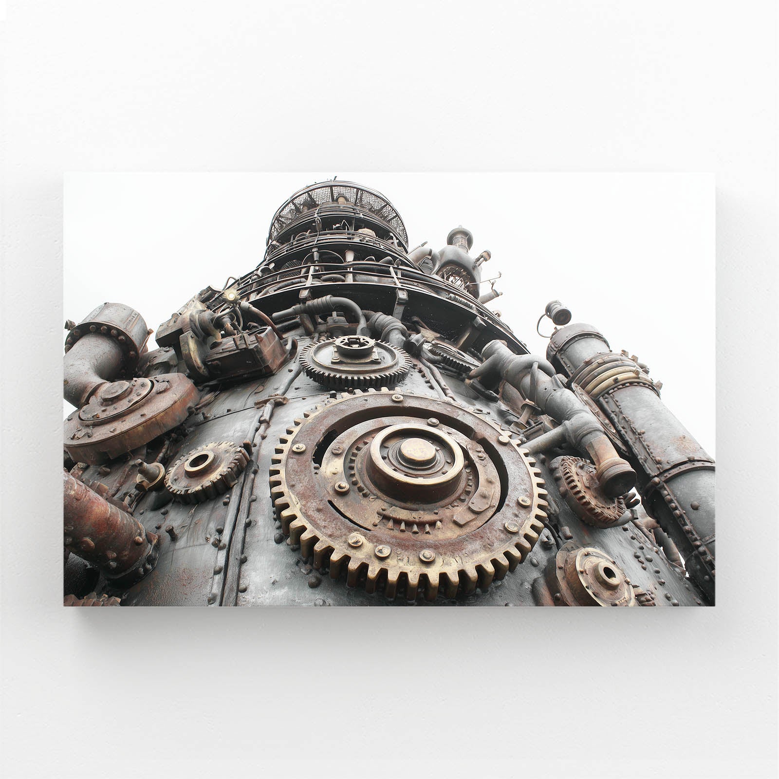 Great Gear Engine Steampunk Wall Art – angled canvas view on white background