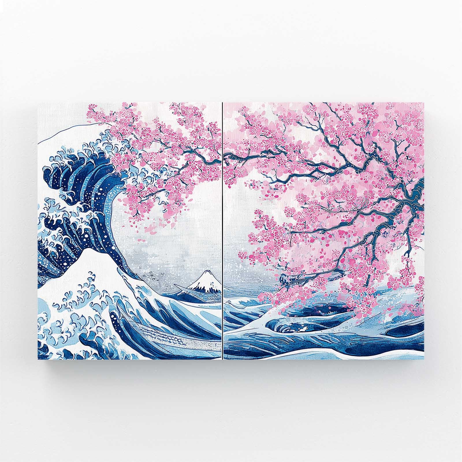 Great Wave Diptych Cherry Blossom Canvas Art – great wave diptych cherry blossom canvas print