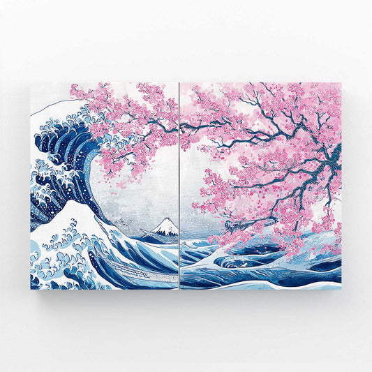 Great Wave Diptych Cherry Blossom Canvas Art – great wave diptych cherry blossom canvas print