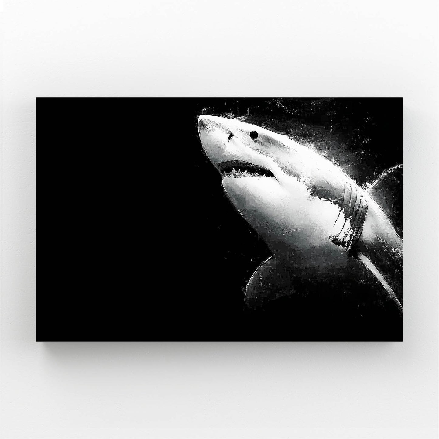 Great White on Black Shark Canvas – styled in a furnished interior