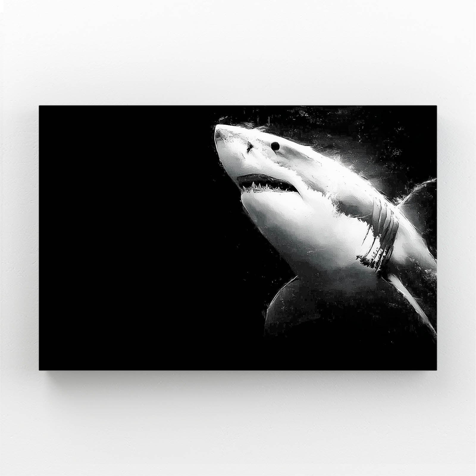 Great White on Black Shark Canvas – styled in a furnished interior