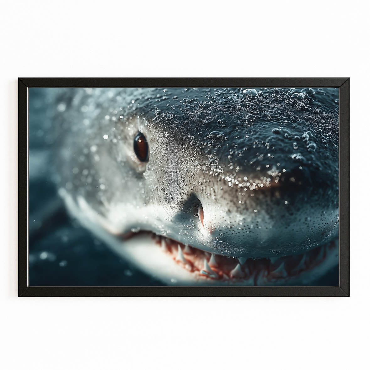 Great White Shark Photography Art — contemporary canvas print, with Premium Black frame on white background