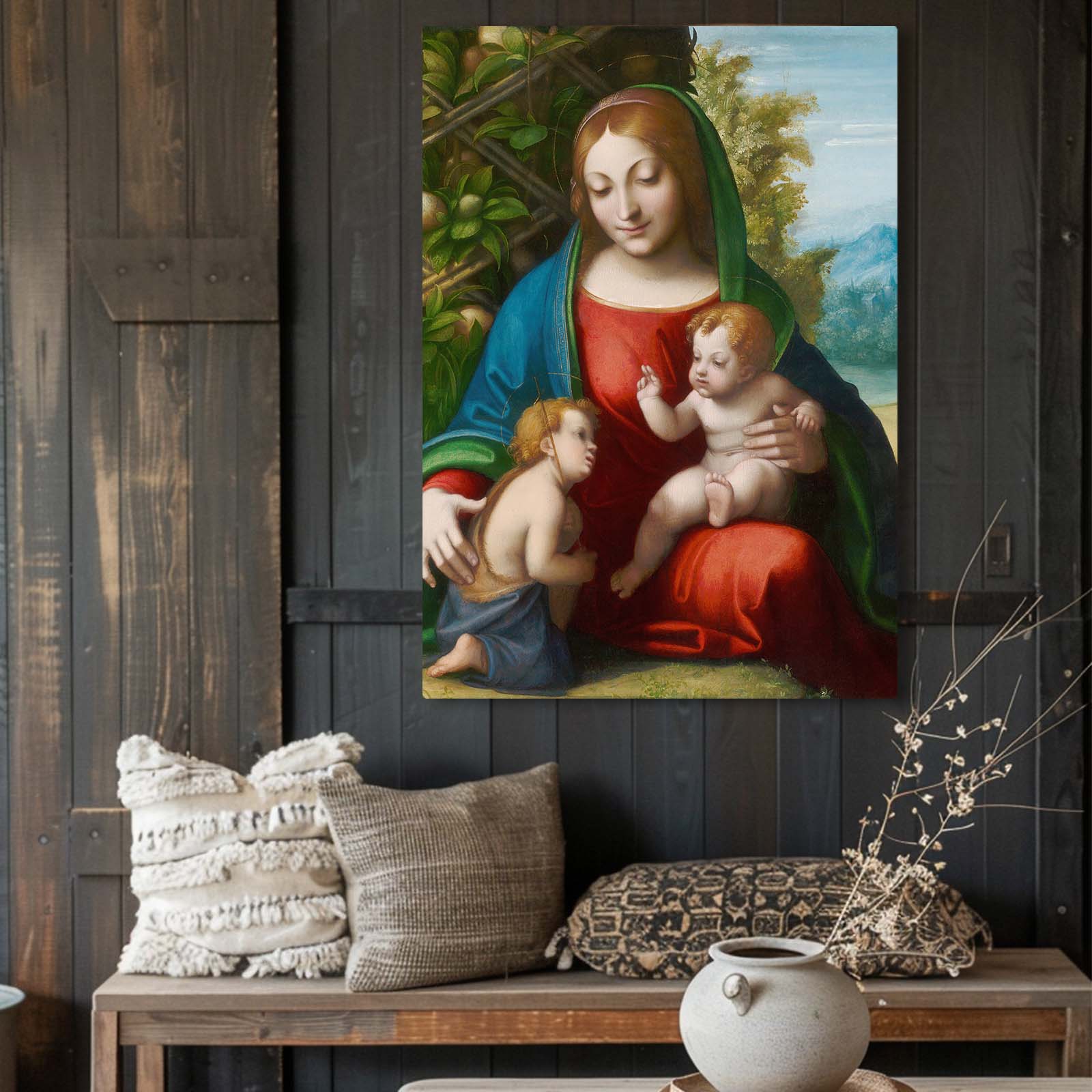 Green Bower Madonna Da Vinci Wall Art – styled in a furnished interior