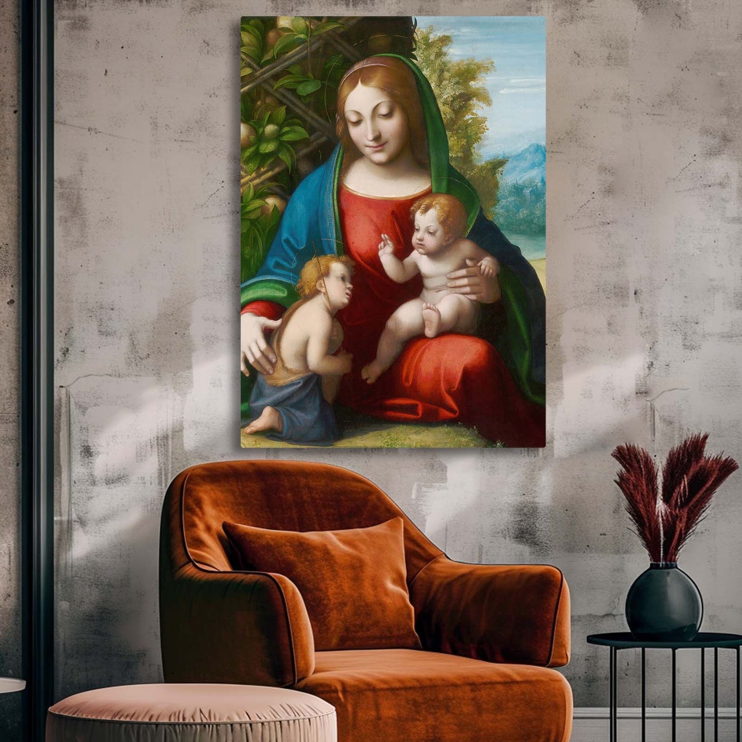 Green Bower Madonna Da Vinci Wall Art – styled in a furnished interior