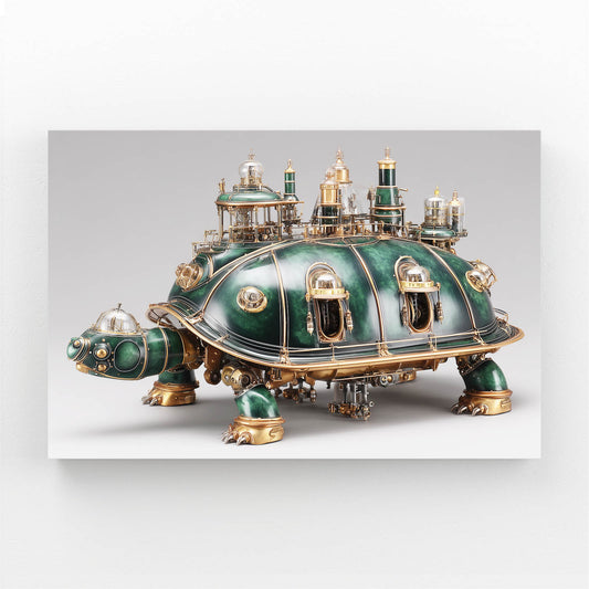 Green Brass Turtle Steampunk Wall Art – green brass turtle steampunk canvas print