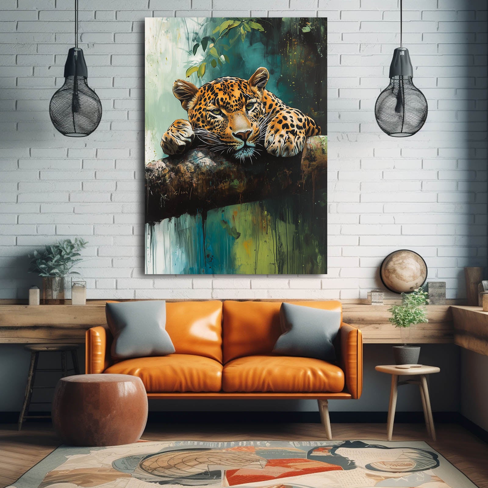 Green Canopy Rest Leopard Wall Art – styled in a furnished interior