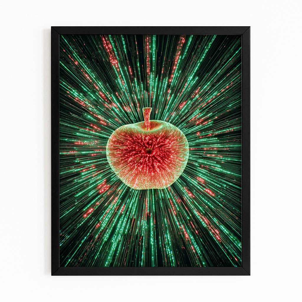 Green Light Burst Apple Wall Decor – with Premium Black frame on white background