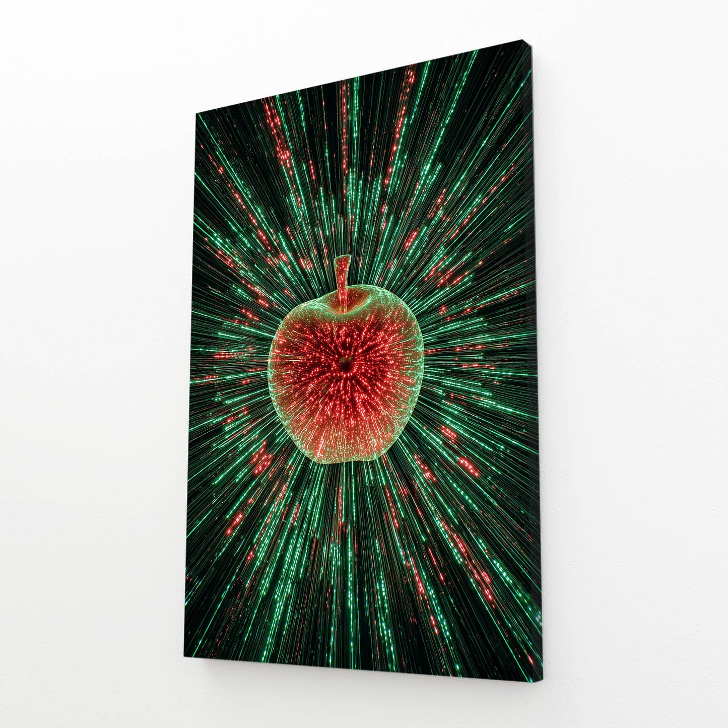 Green Light Burst Apple Wall Decor – angled canvas view on white background