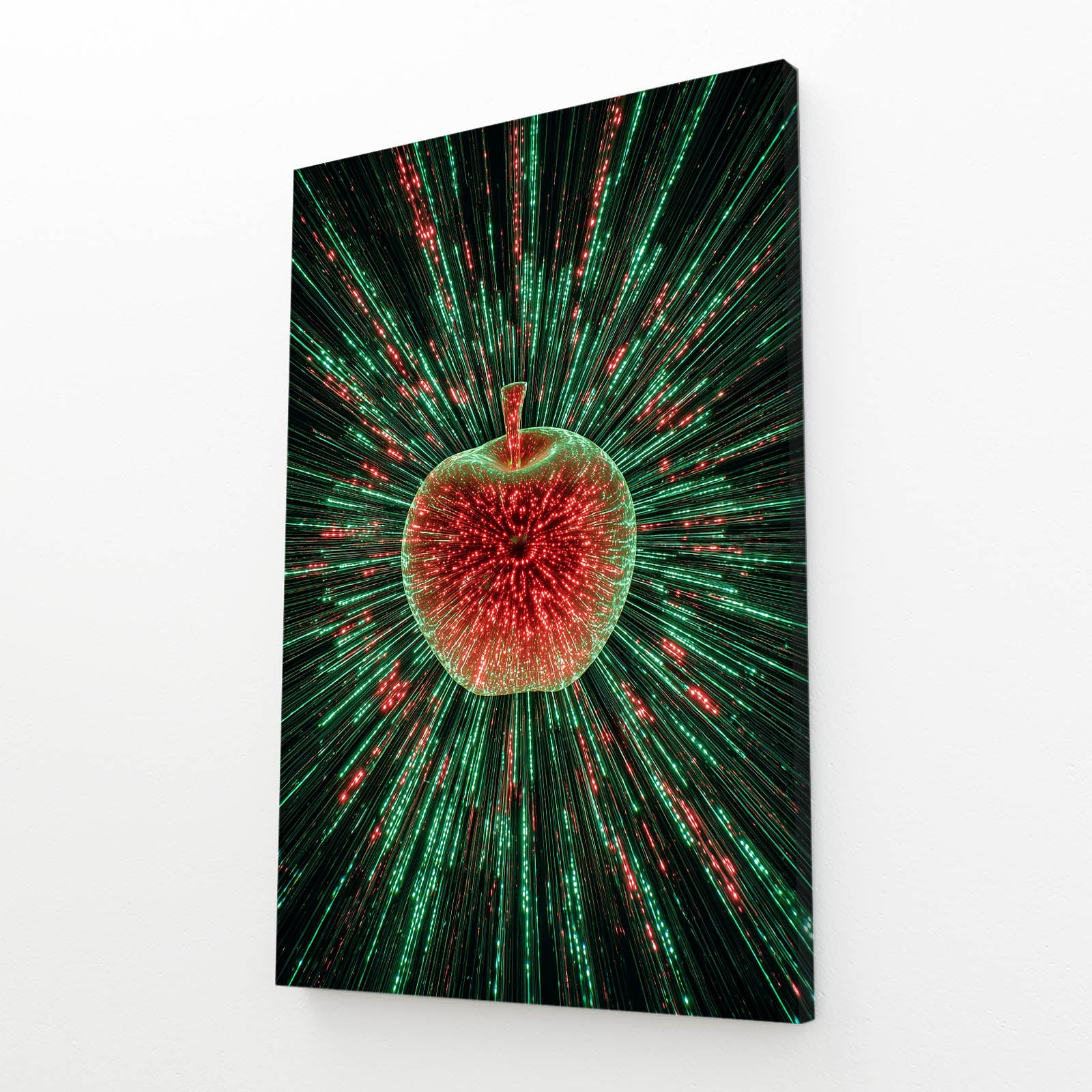 Green Light Burst Apple Wall Decor – angled canvas view on white background