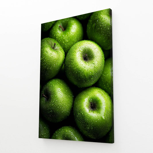 Green Orchard Cluster Apple Wall Art – angled canvas view on white background