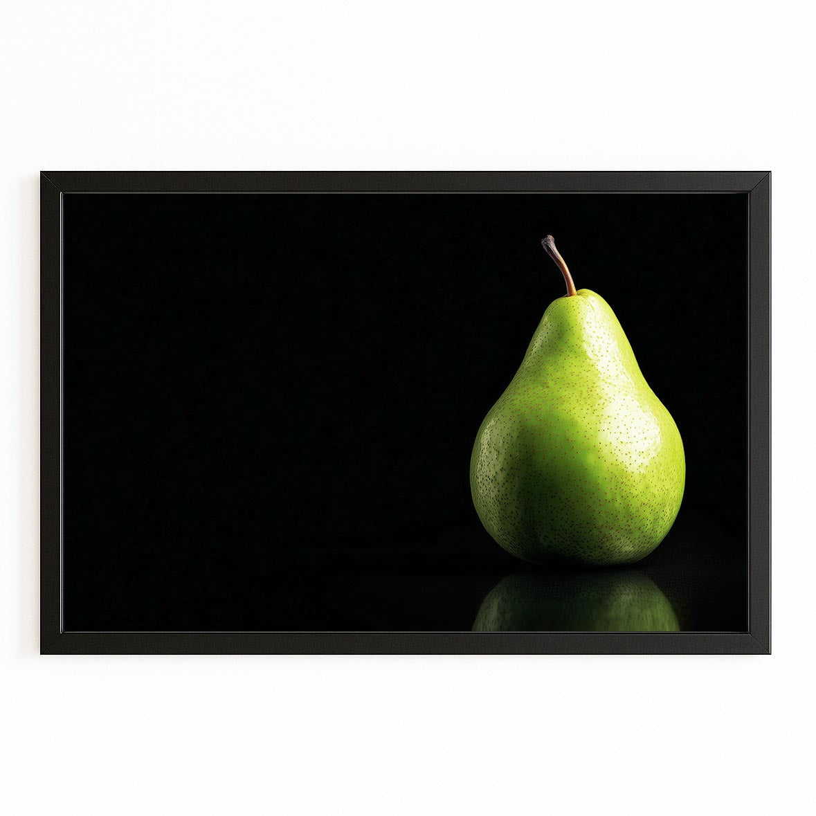 Green Pear Black Fruit Canvas Art – with Premium Black frame on white background