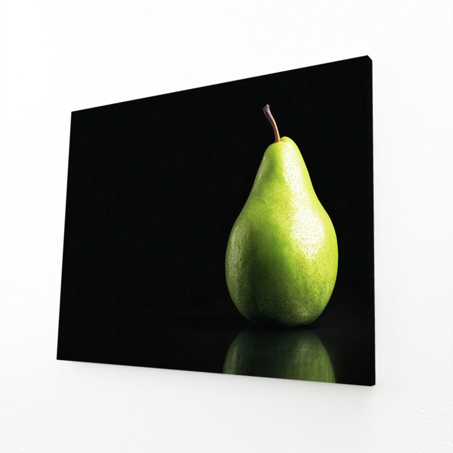 Green Pear Black Fruit Canvas Art – angled canvas view on white background