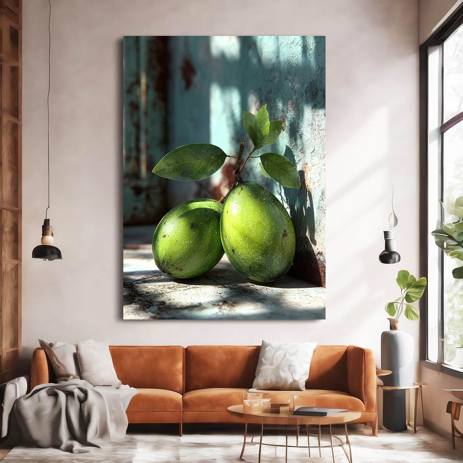 Green Pears Shadow Fruit Prints – styled in a furnished interior