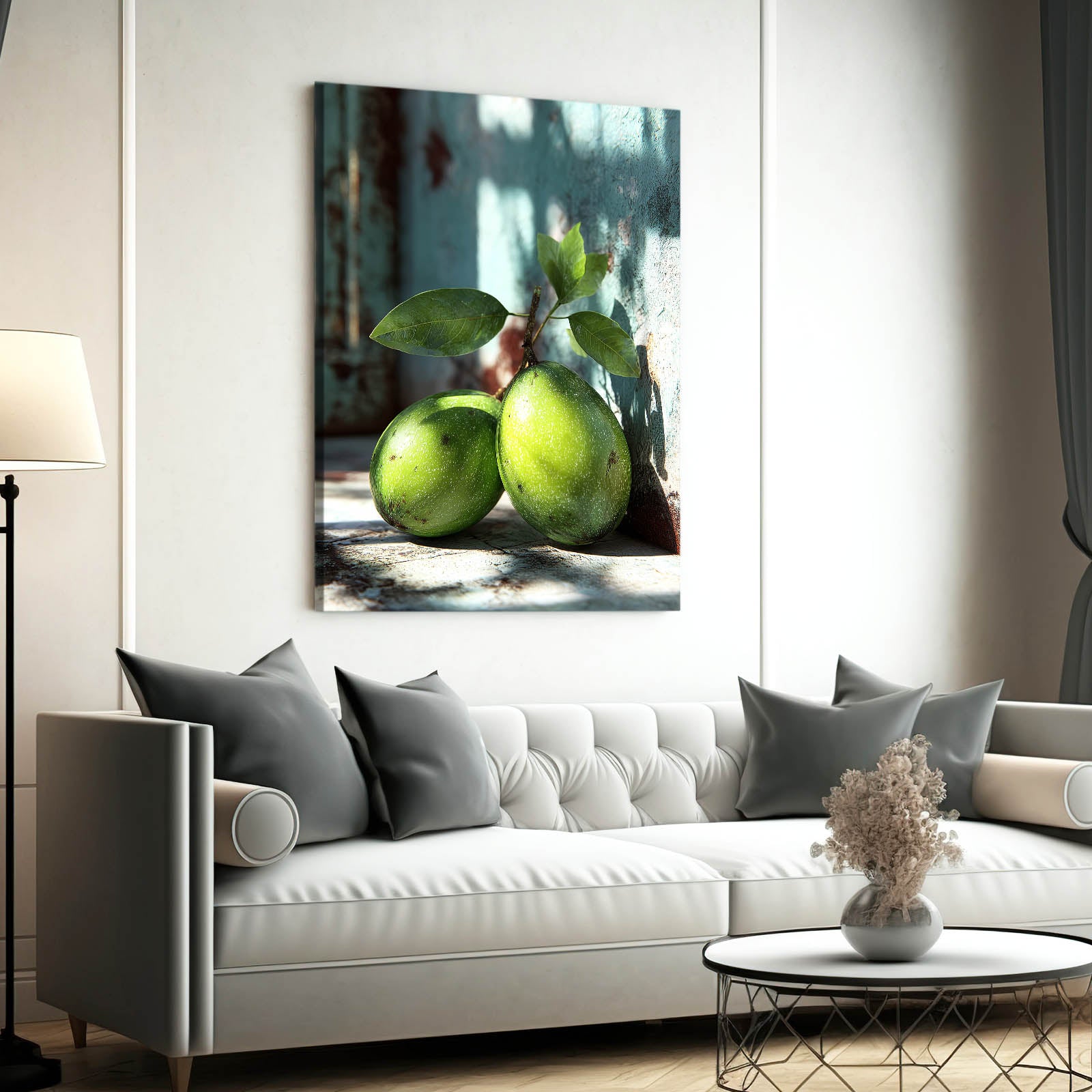 Green Pears Shadow Fruit Prints – styled in a furnished interior