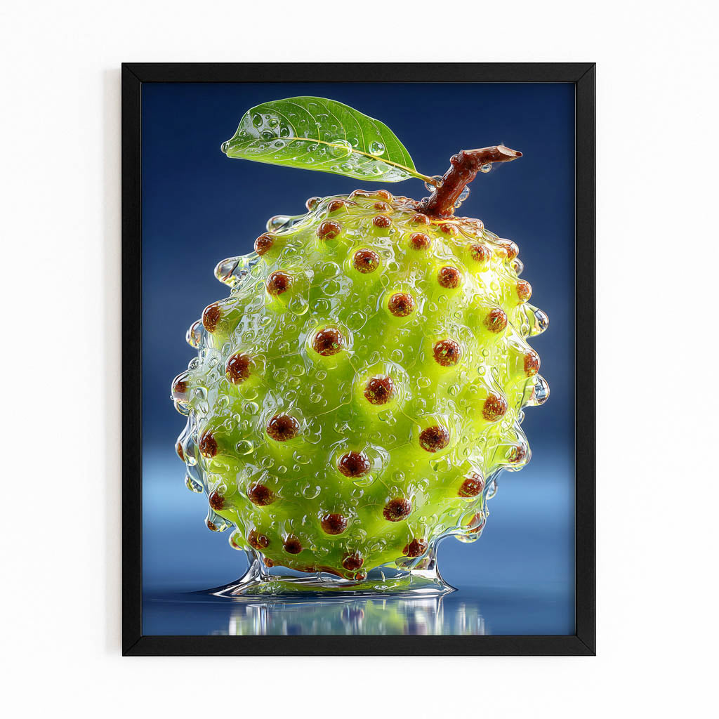 Green Soursop Fruit Wall Decor – with Premium Black frame on white background