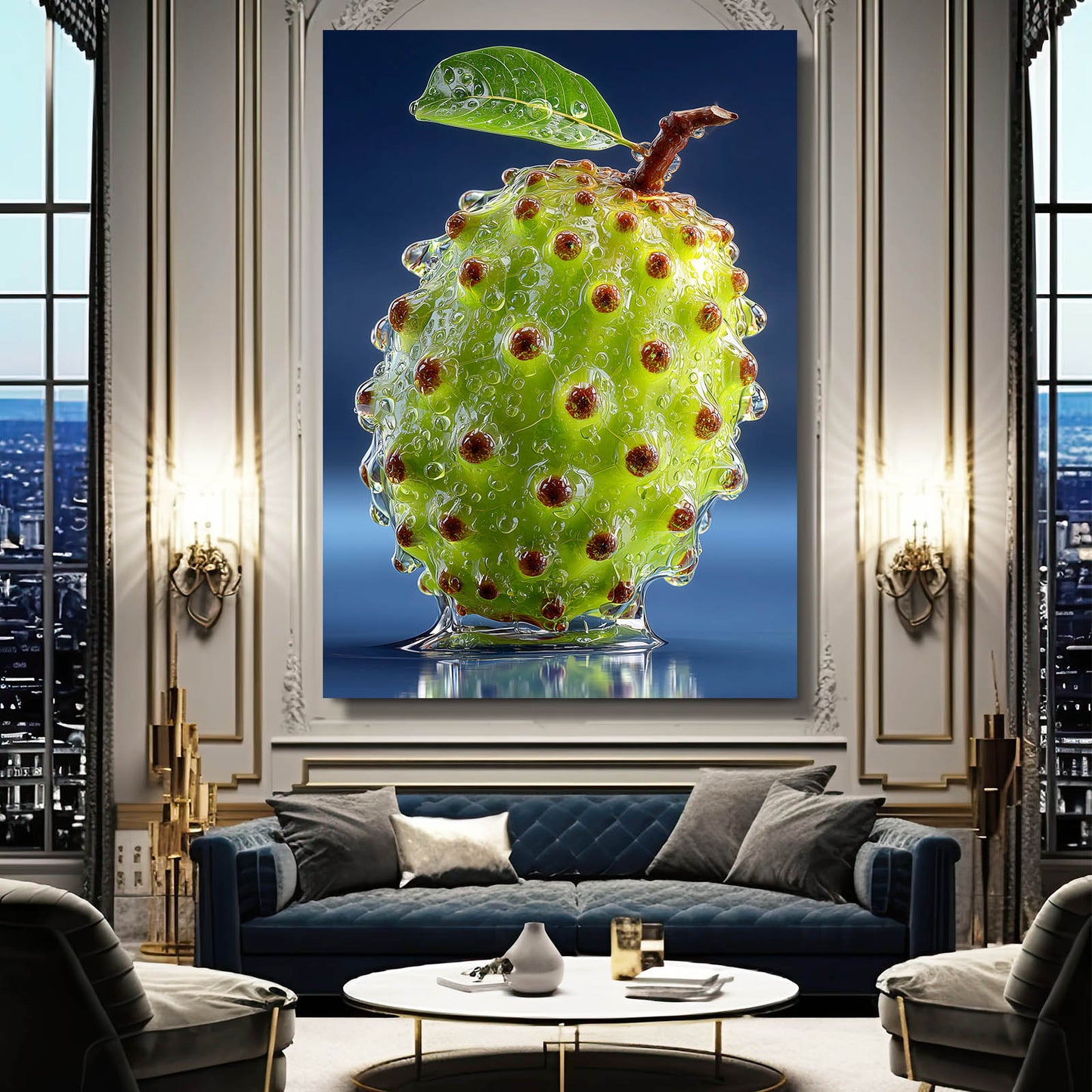 Green Soursop Fruit Wall Decor – styled in a furnished interior