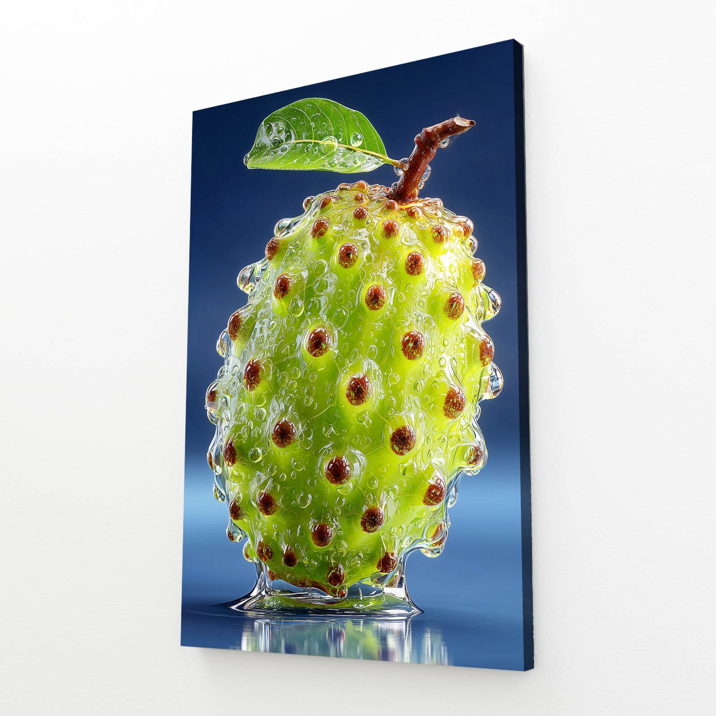 Green Soursop Fruit Wall Decor – angled canvas view on white background