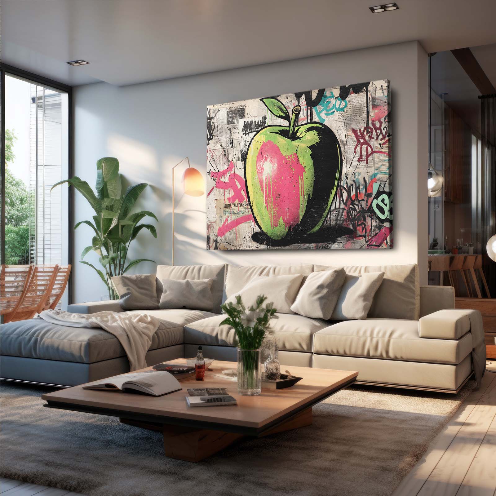Green Street Art Apple Canvas Art – styled in a furnished interior