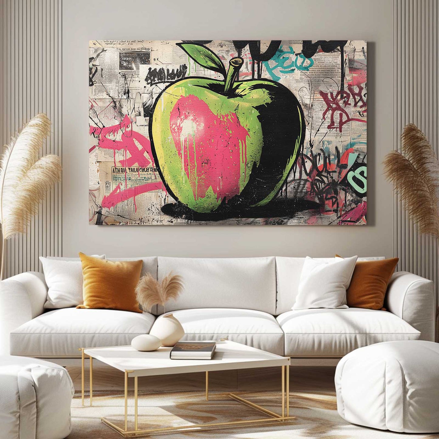 Green Street Art Apple Canvas Art – styled in a furnished interior