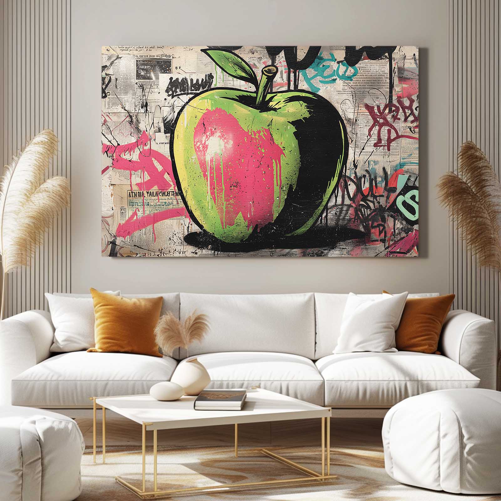 Green Street Art Apple Canvas Art – styled in a furnished interior