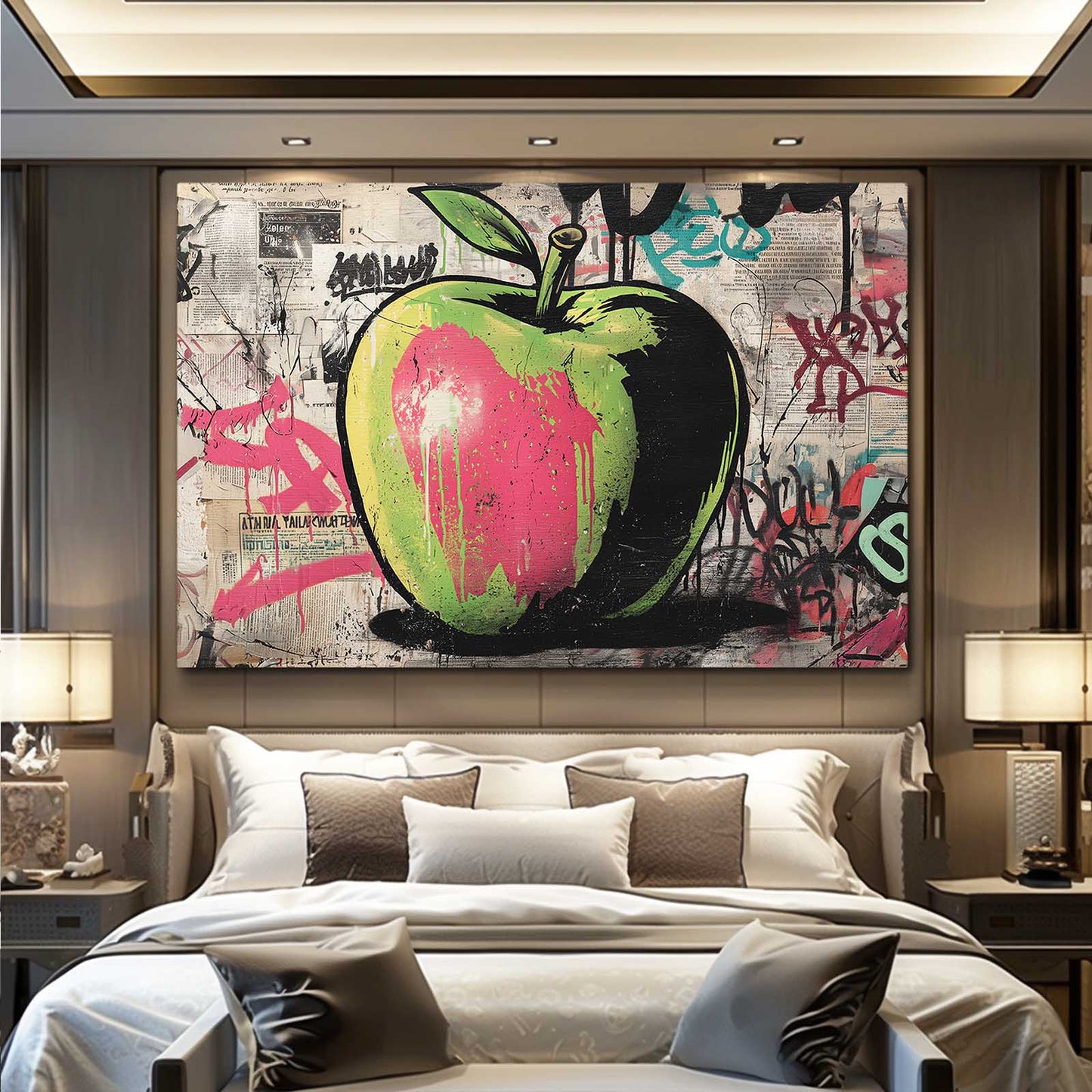 Green Street Art Apple Canvas Art – styled in a furnished interior