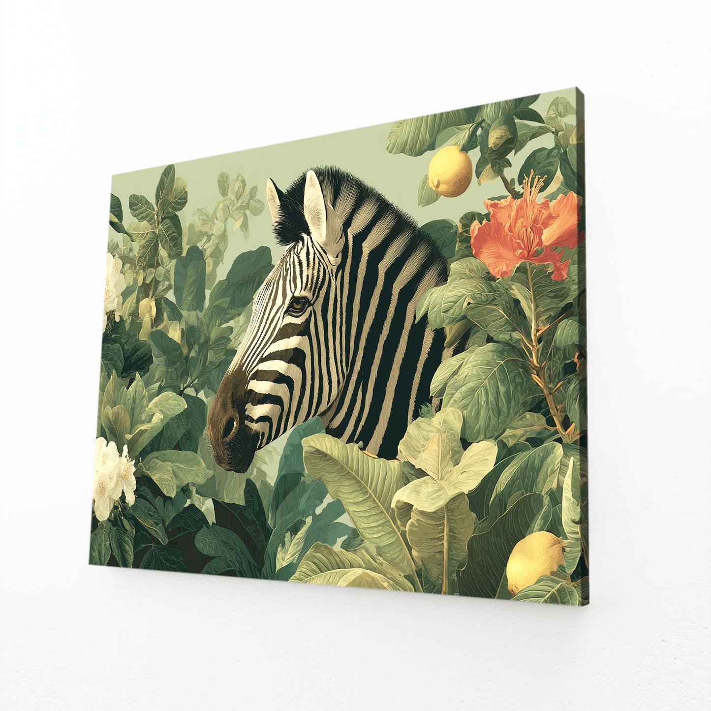 Green Zebra Art – angled canvas view on white background