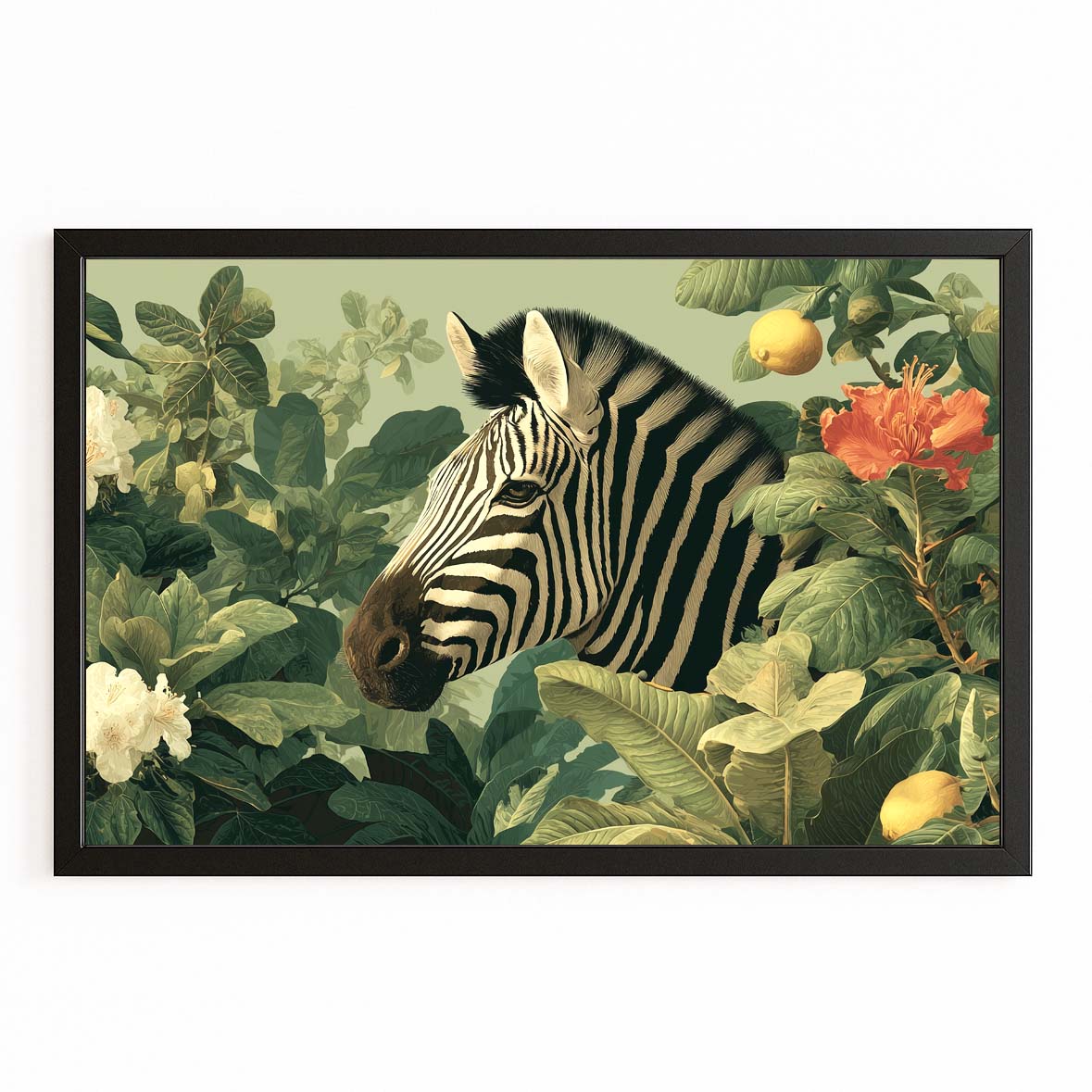 Green Zebra Art – with Premium Black frame on white background