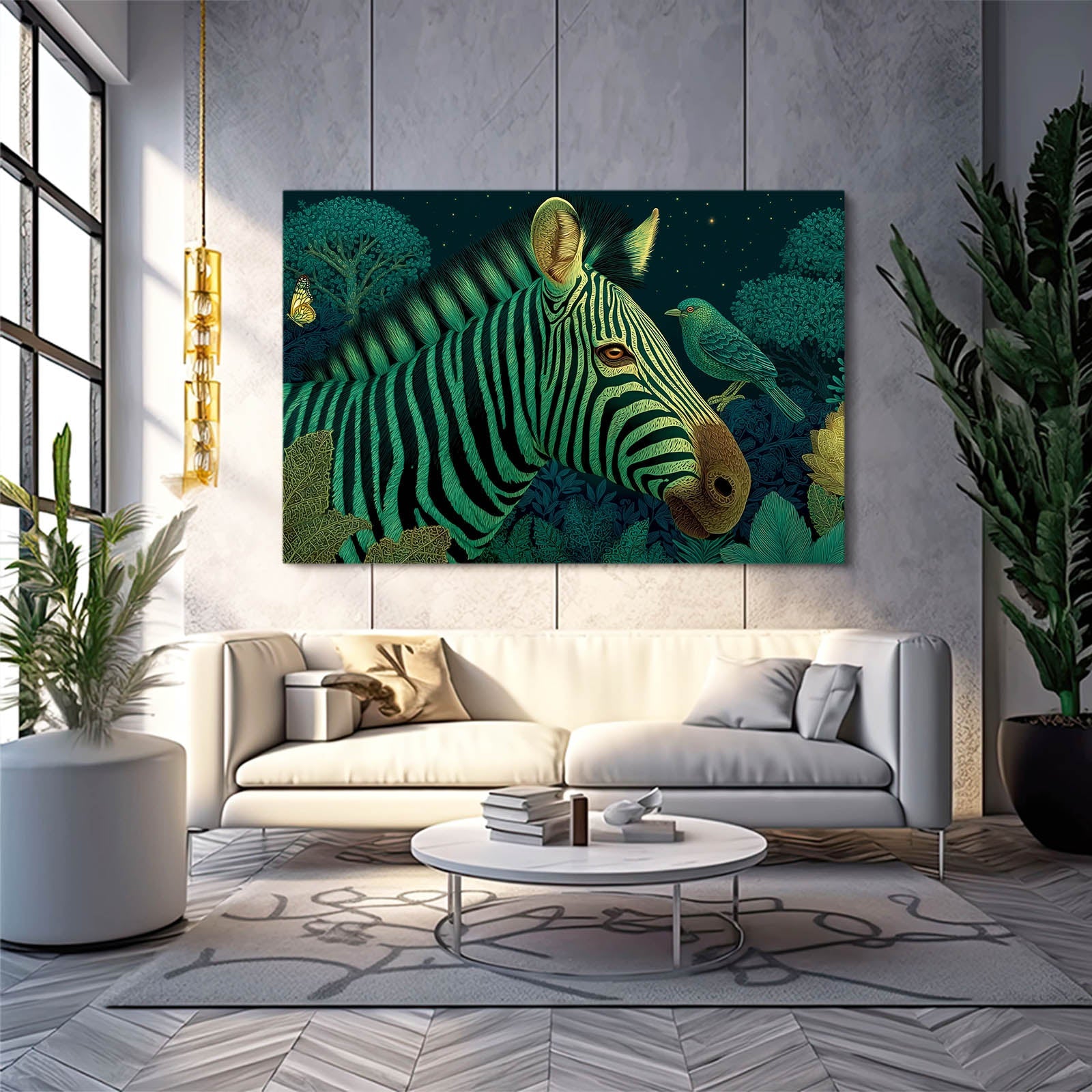 Green Zebra Wall Art – styled in a furnished interior