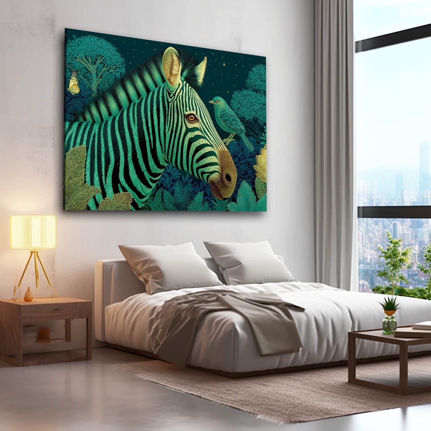 Green Zebra Wall Art – styled in a furnished interior