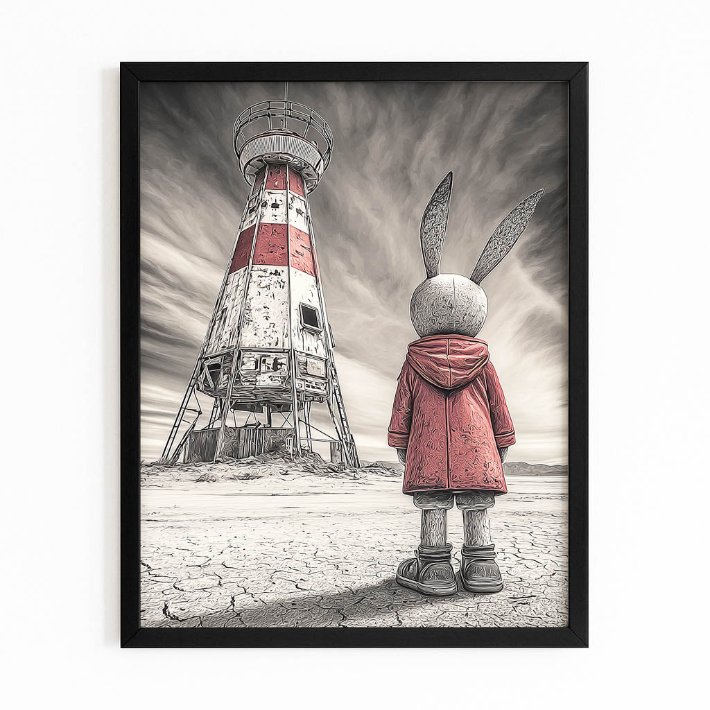 Grey Bunny Prints – with Premium Black frame on white background