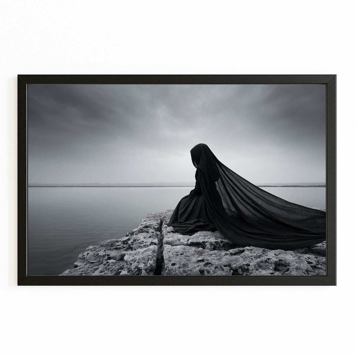 Grey Cloak Wall Art Photography — photography canvas print, with Premium Black frame on white background