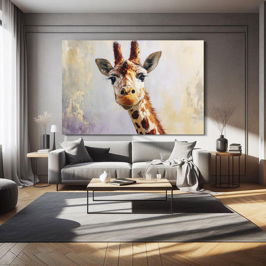 Grey Giraffe Wall Art — figurative art canvas print in white tones, view 3