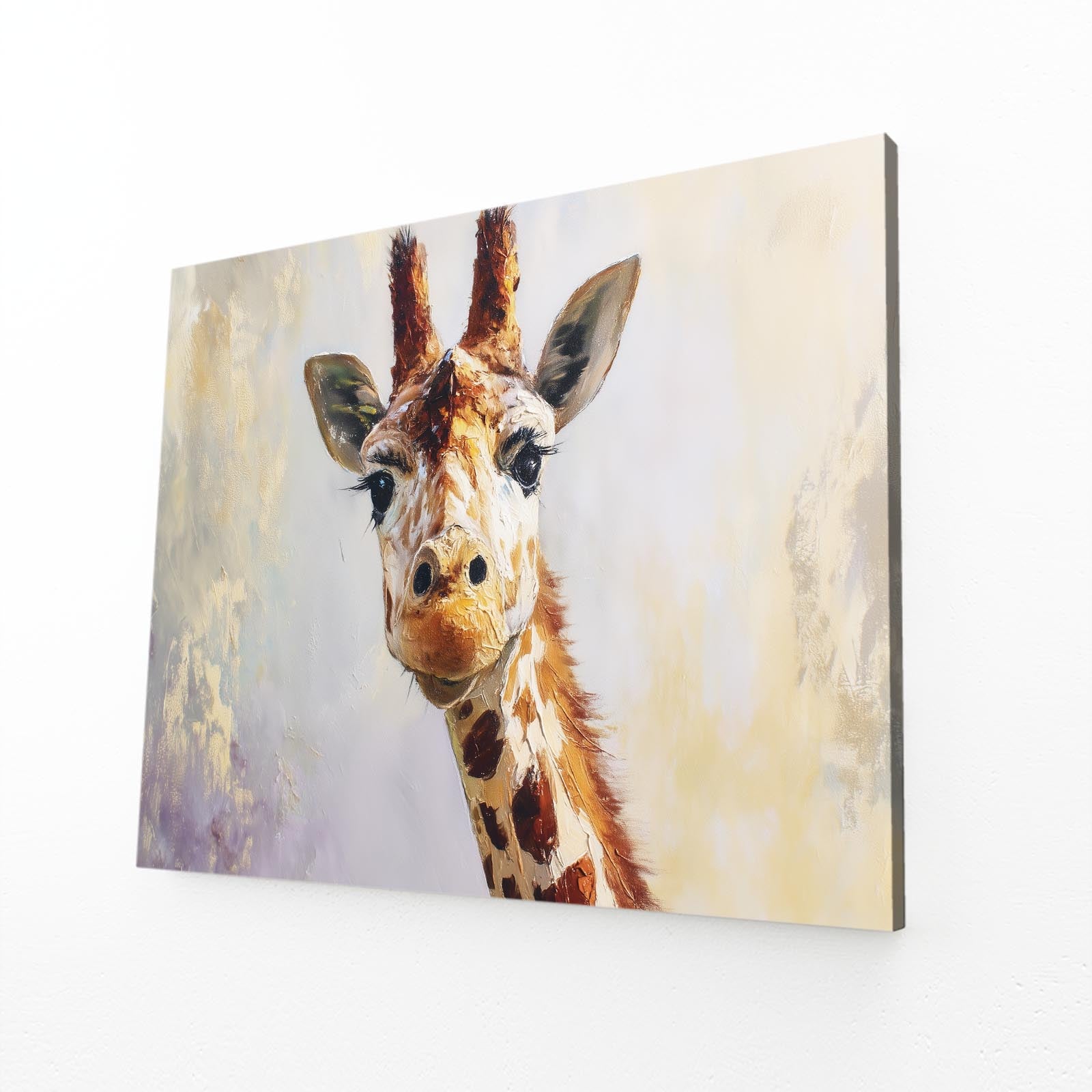 Canvas print of a giraffe with a watercolor effect on a white background