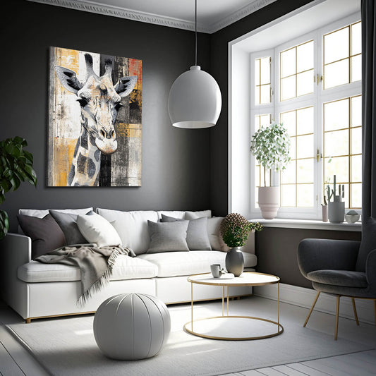 Grey Giraffe Wall Decor — contemporary canvas print in white tones, view 4