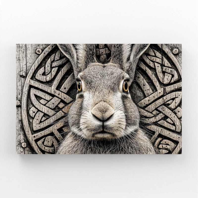 Grey Rabbit Wall Art – angled canvas view on white background