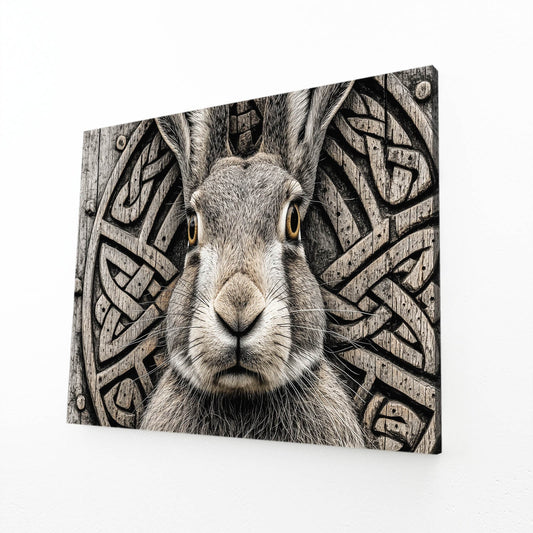 Grey Rabbit Wall Art – angled canvas view on white background