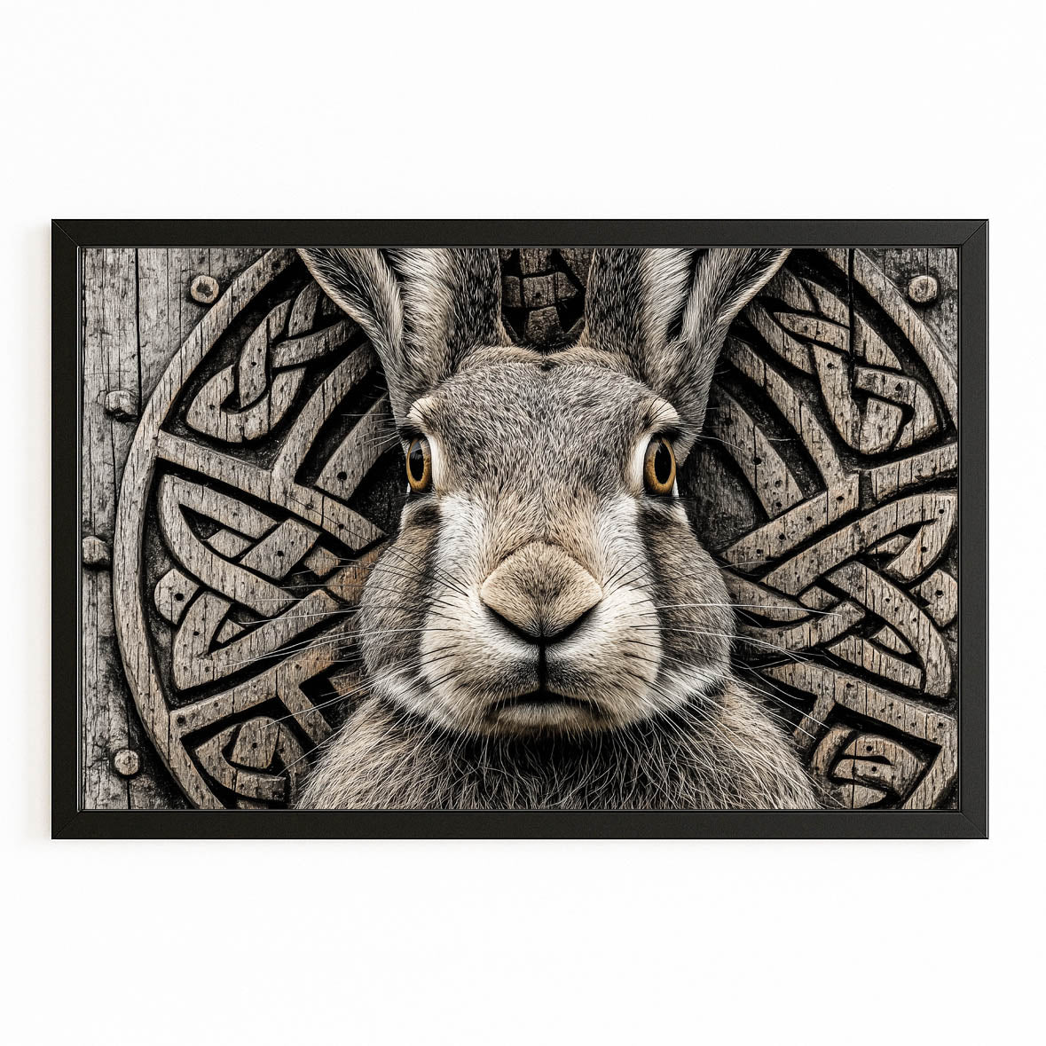 Grey Rabbit Wall Art – with Premium Black frame on white background