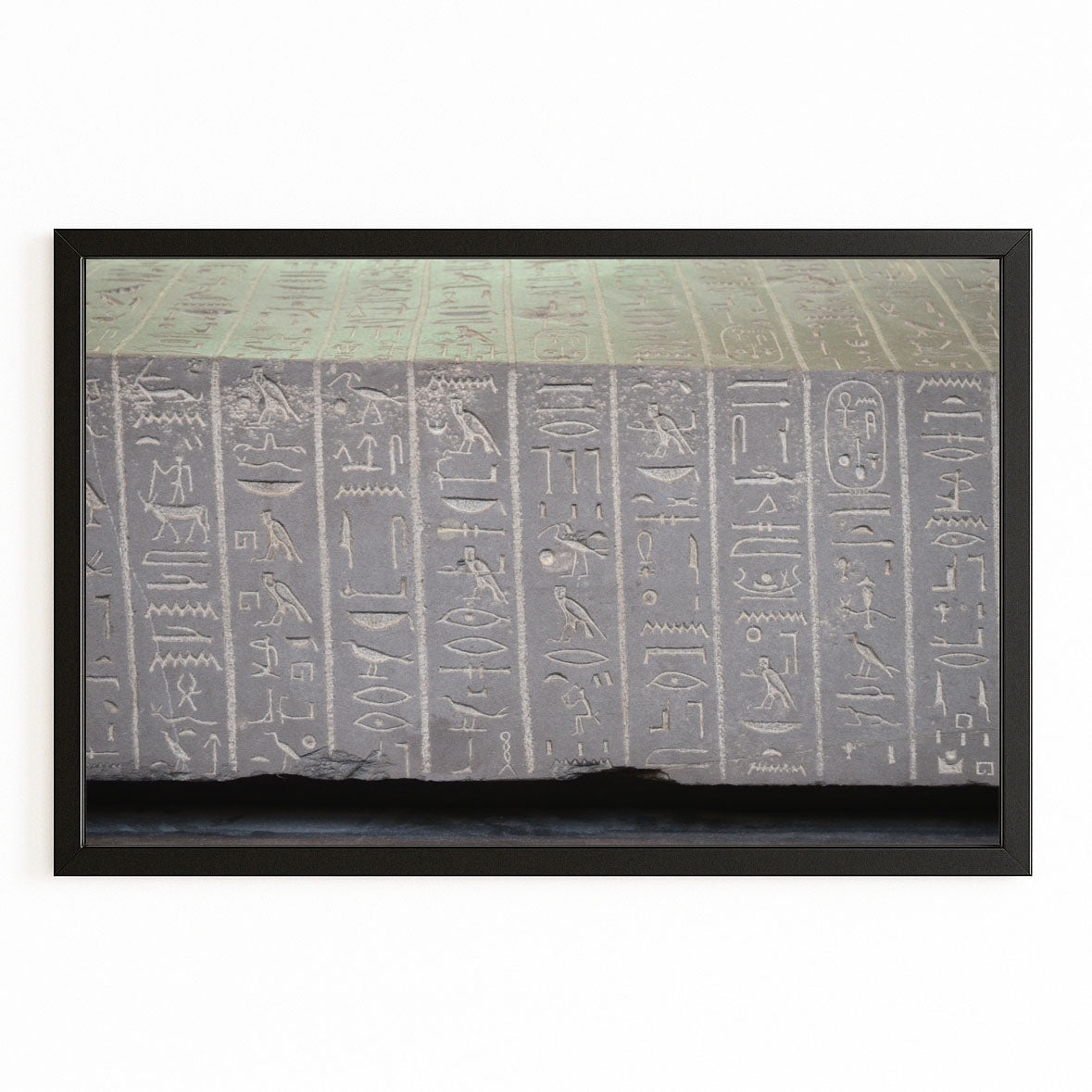 Grey Stone Hieroglyphs Egyptian Wall Decor – with Premium Black frame on white background
