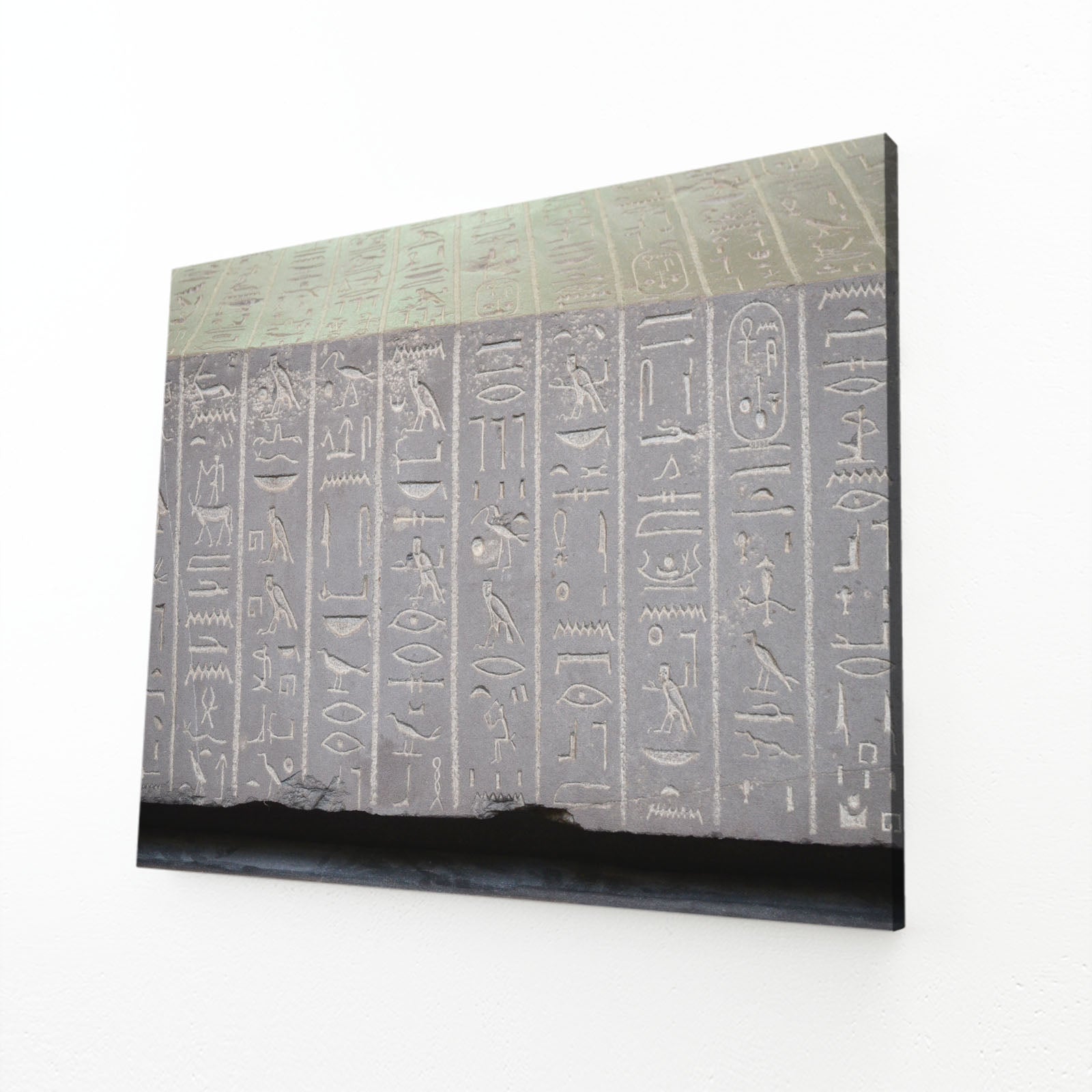 Grey Stone Hieroglyphs Egyptian Wall Decor – angled canvas view on white background