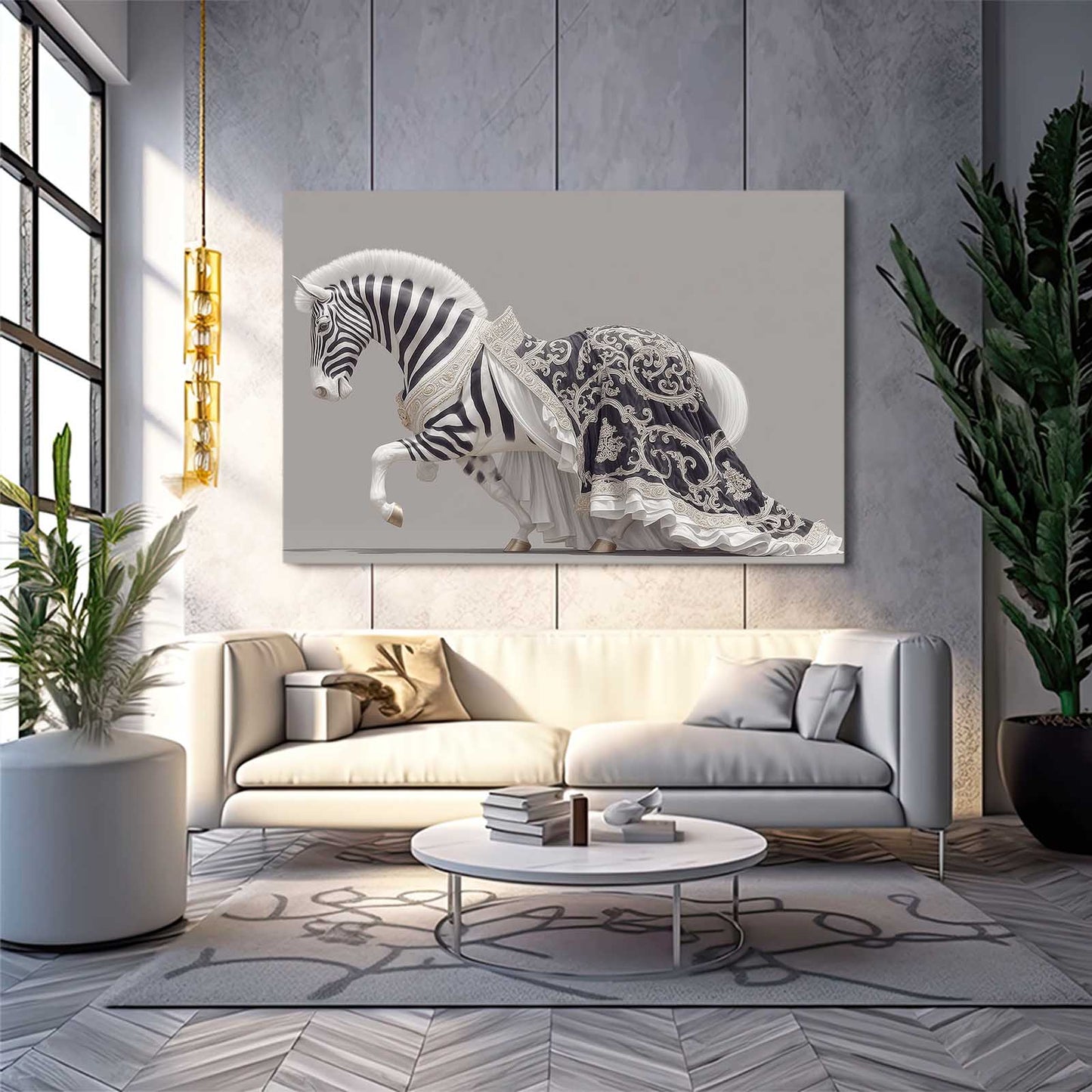 Grey Zebra Canvas – styled in a furnished interior