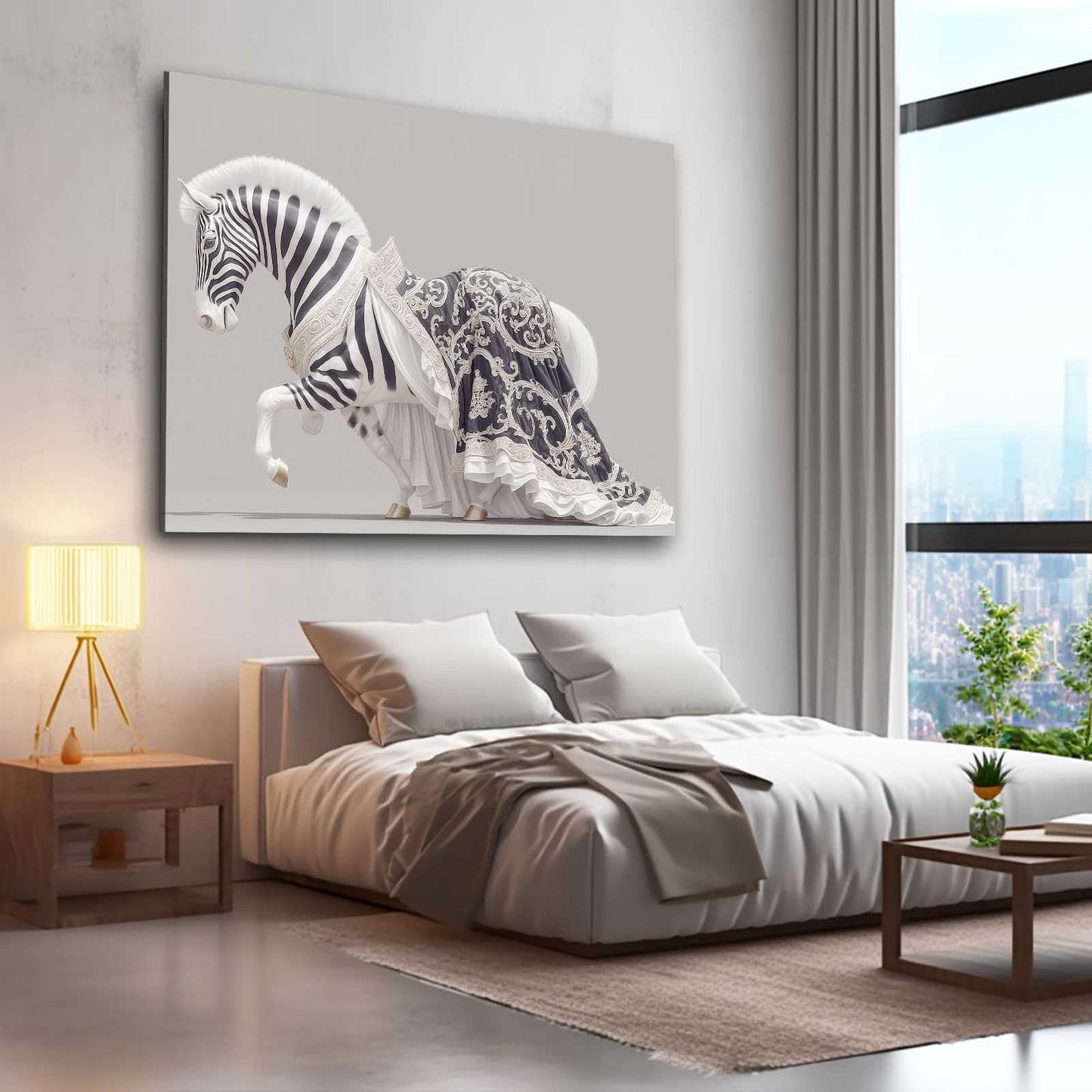 Grey Zebra Canvas – styled in a furnished interior